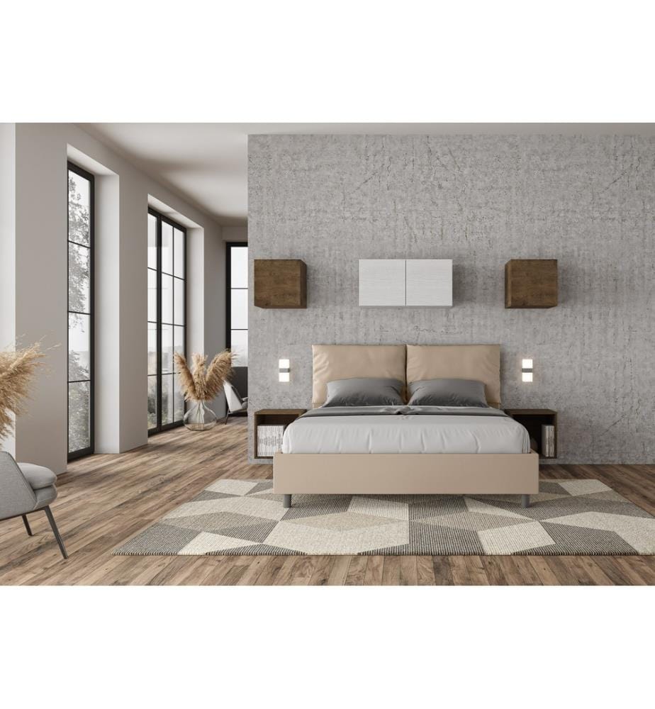 Lit rembourré avec sommier 160x200 avec housse en similicuir gris pigeon Antea