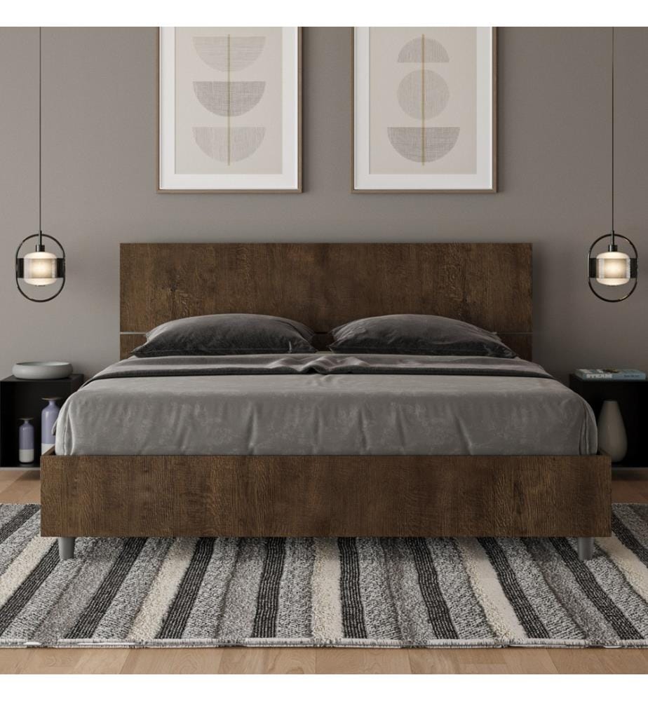 Bett mit Lattenrost 160x190 schräges Kopfteil Nussbaum Demas