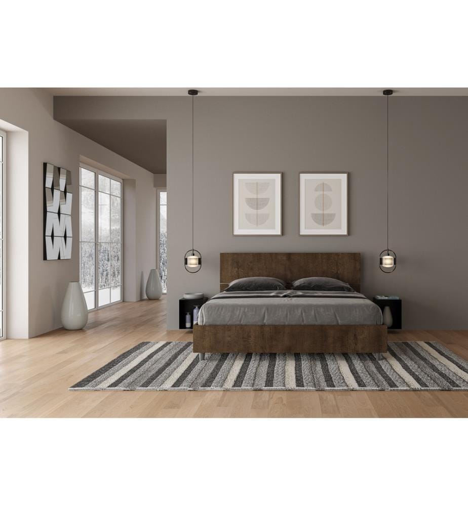 Bett mit Lattenrost 160x190 schräges Kopfteil Nussbaum Demas