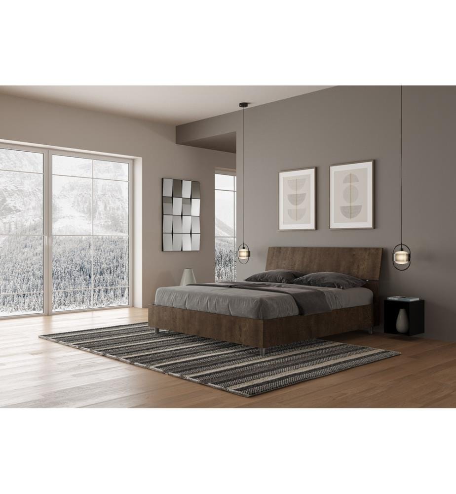 Bett mit Lattenrost 160x190 schräges Kopfteil Nussbaum Demas