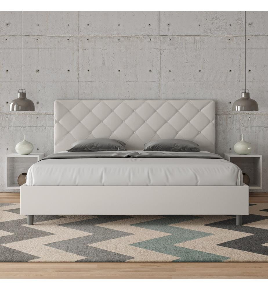 Gepolstertes Bett mit Lattenrost 180x200 mit Kunstlederbezug Weiss Priya