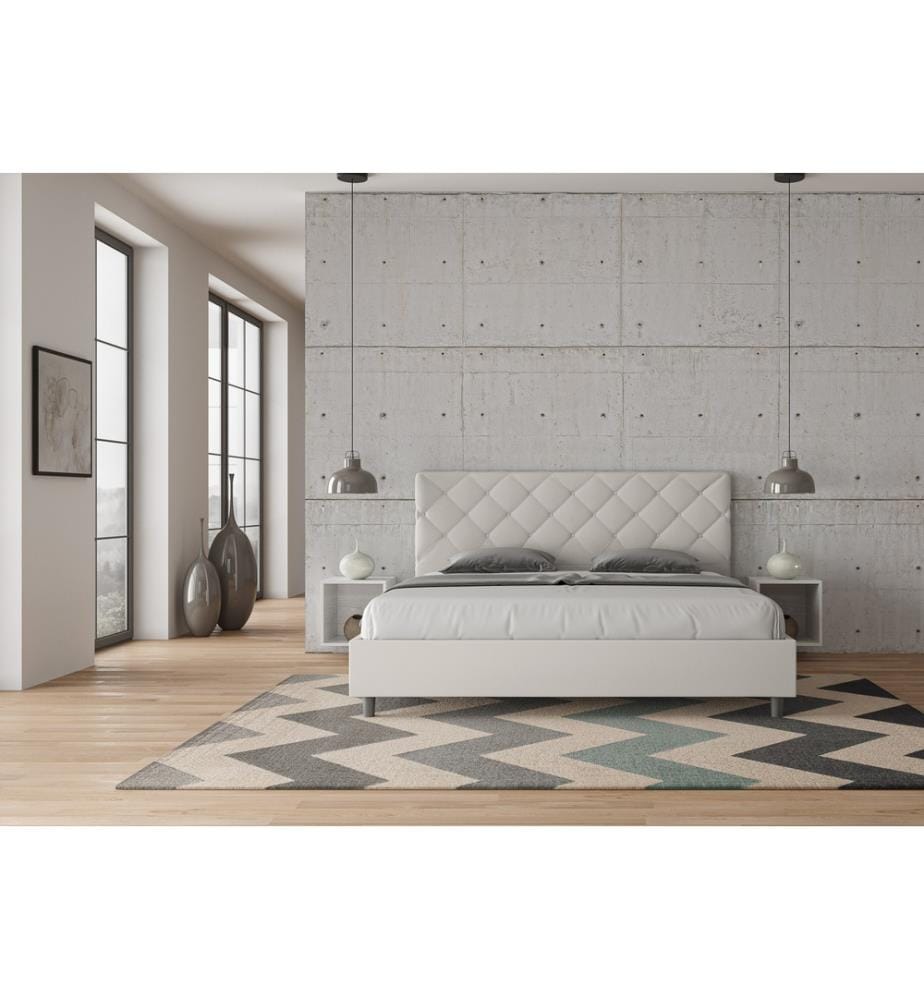 Gepolstertes Bett mit Lattenrost 180x200 mit Kunstlederbezug Weiss Priya