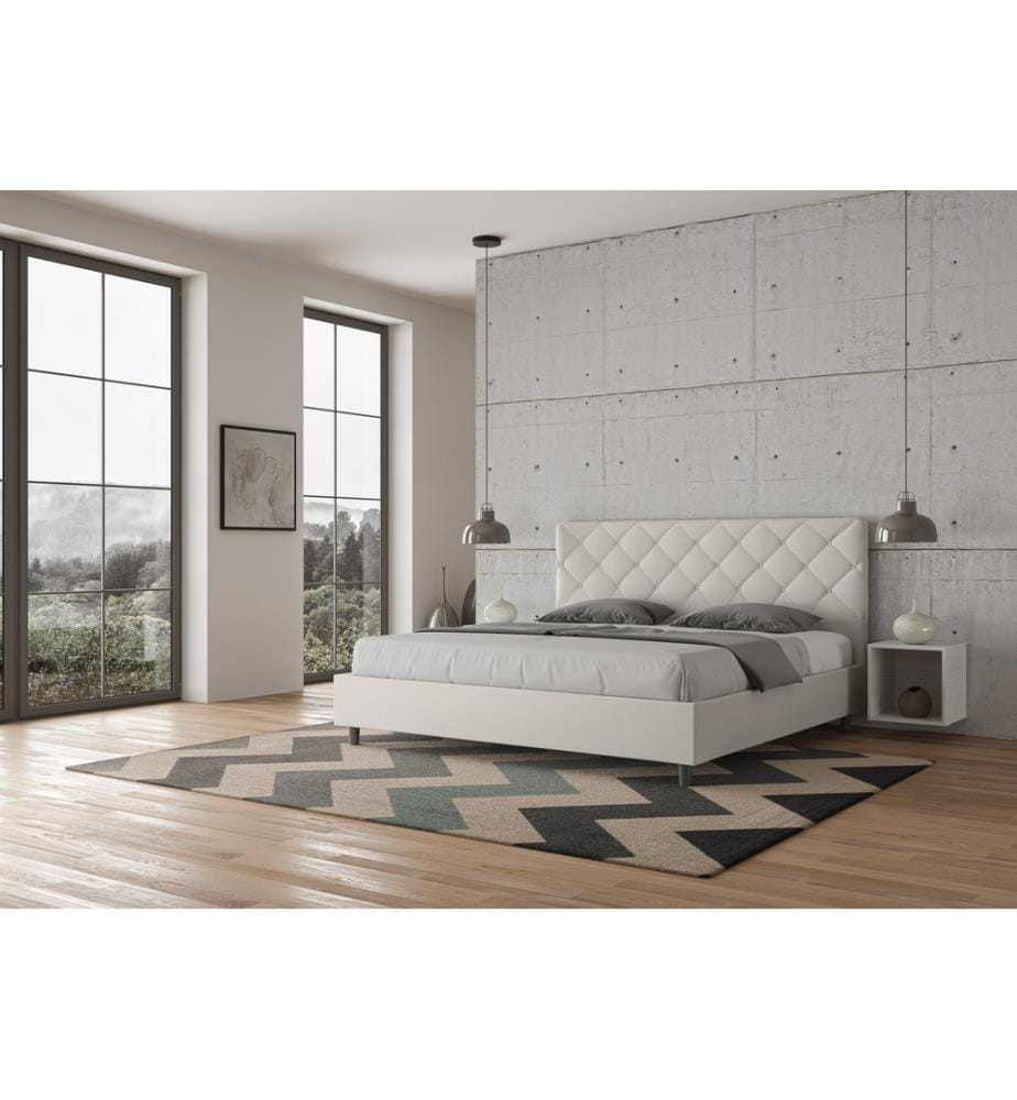 Gepolstertes Bett mit Lattenrost 180x200 mit Kunstlederbezug Weiss Priya