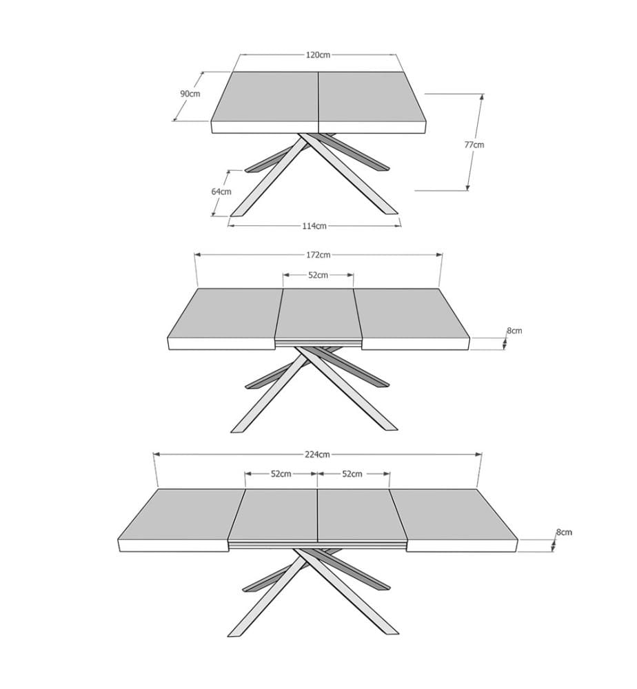 Ausziehtisch 120x90-224 cm Karida Eiche - Natur, Anthrazit