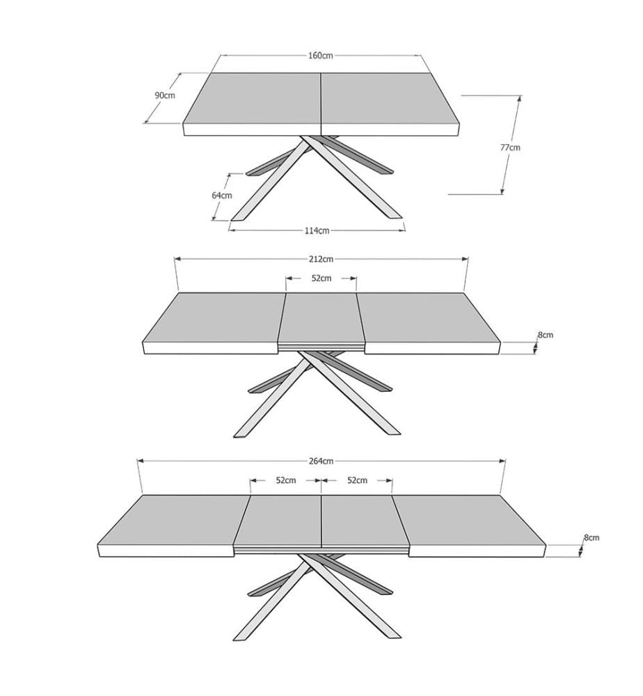 Table Extensible 160x90-264 cm Karida cachemire - Gris & Anthracite