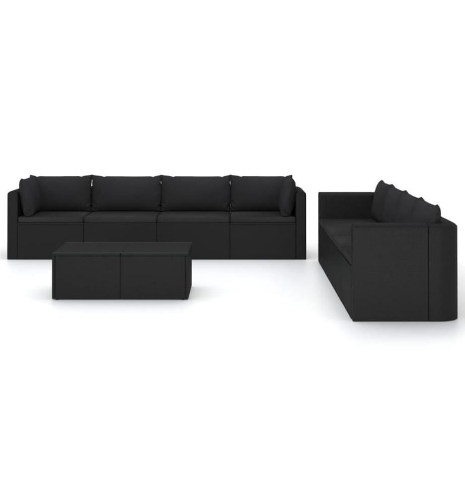 Salon de jardin 9 pcs avec coussins Résine tressée Noir