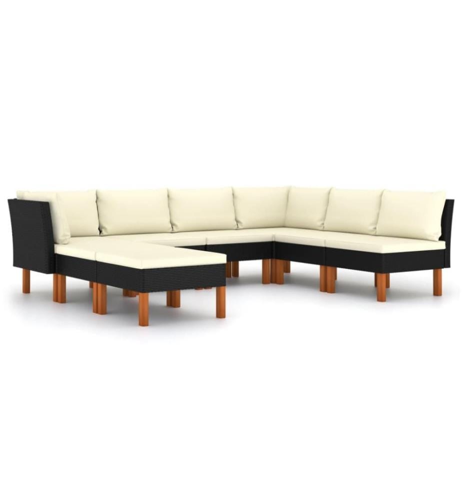 Salon de jardin 8 pcs avec coussins Résine tressée Noir