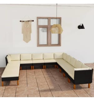 12-tlg. Garten-Lounge-Set mit Kissen Poly Rattan Schwarz