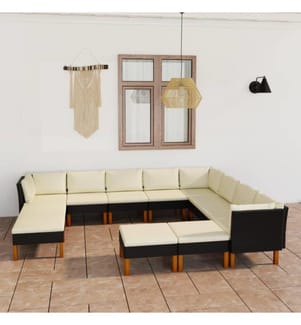 12-tlg. Garten-Lounge-Set mit Kissen Poly Rattan Schwarz