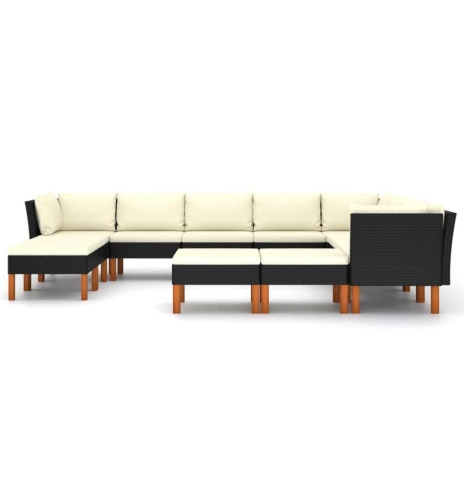 Salon de jardin 12 pcs avec coussins Résine tressée Noir