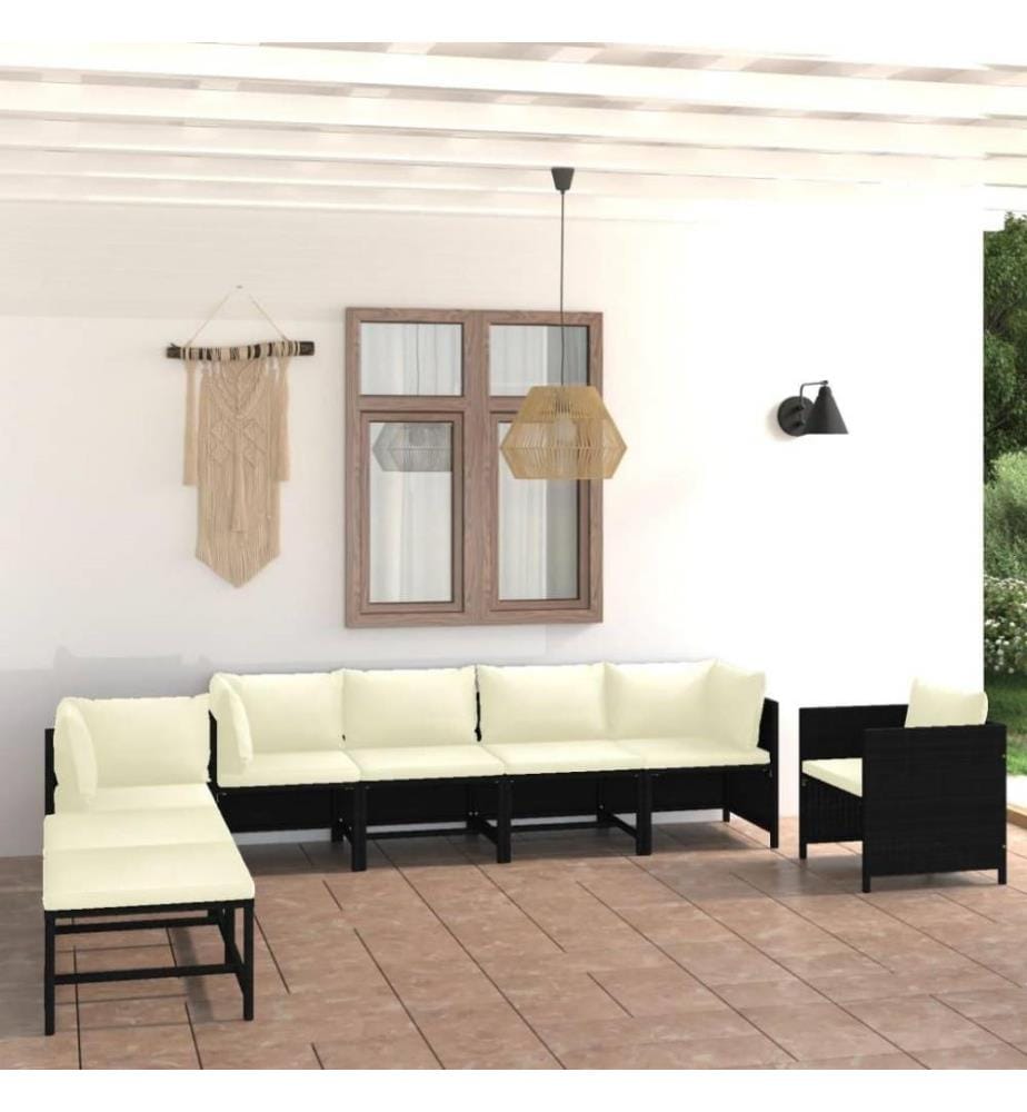 8-tlg. Garten-Lounge-Set mit Kissen Poly Rattan Schwarz