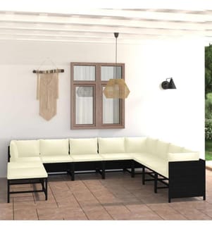 11-tlg. Garten-Lounge-Set mit Kissen Poly Rattan Schwarz