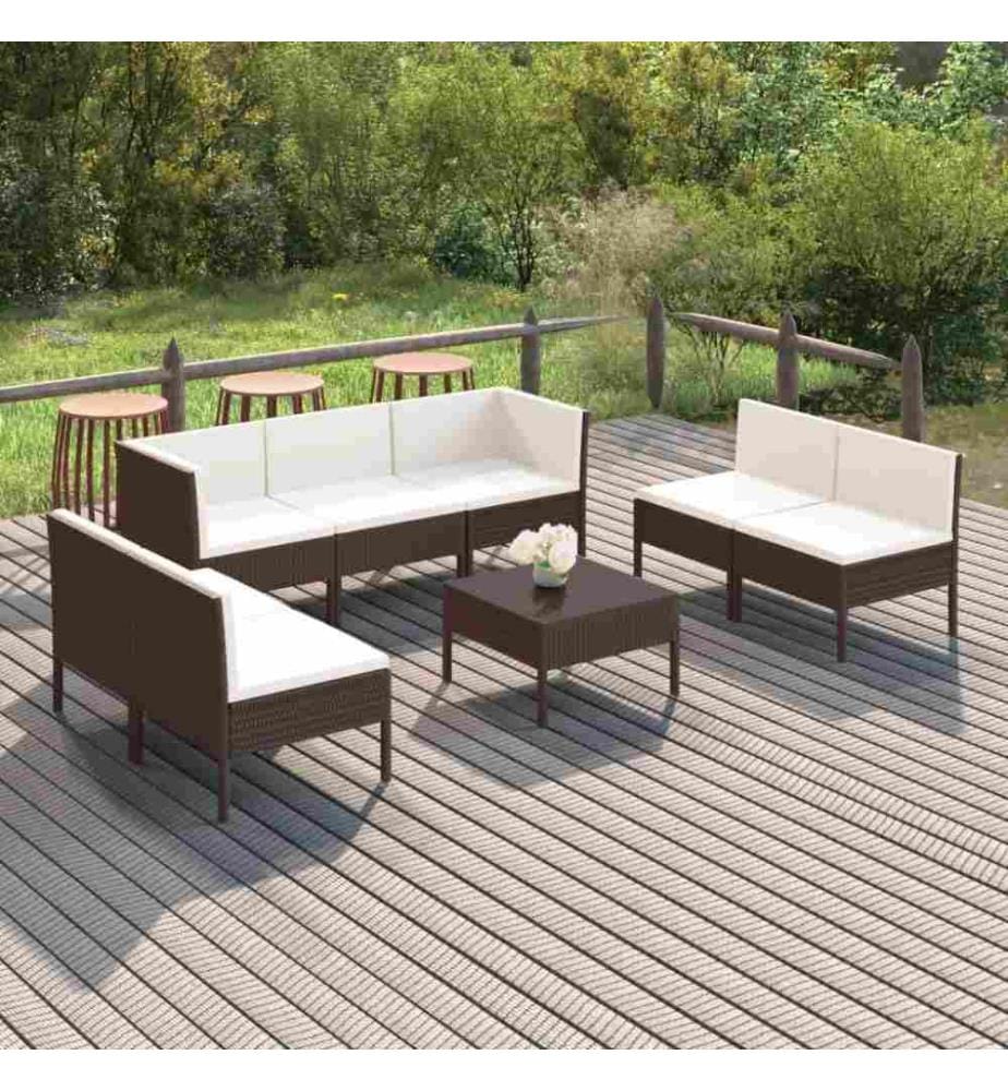 8-tlg. Garten-Lounge-Set mit Auflagen Poly Rattan Braun