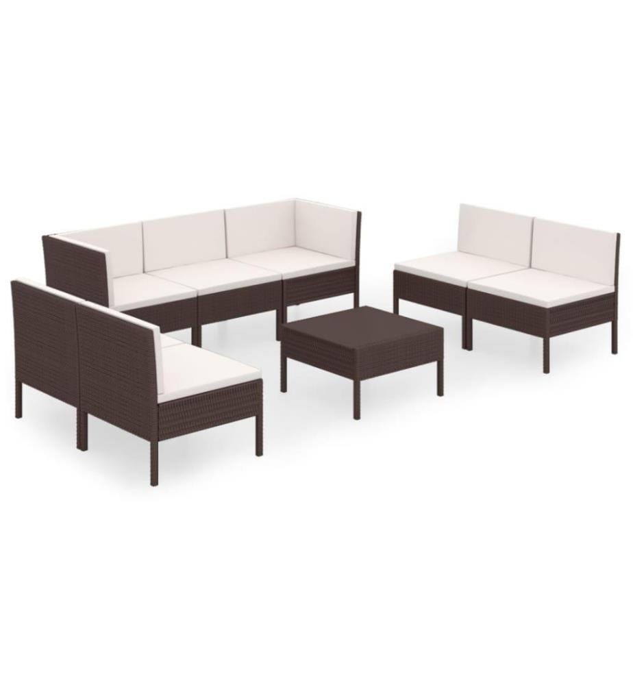 8-tlg. Garten-Lounge-Set mit Auflagen Poly Rattan Braun
