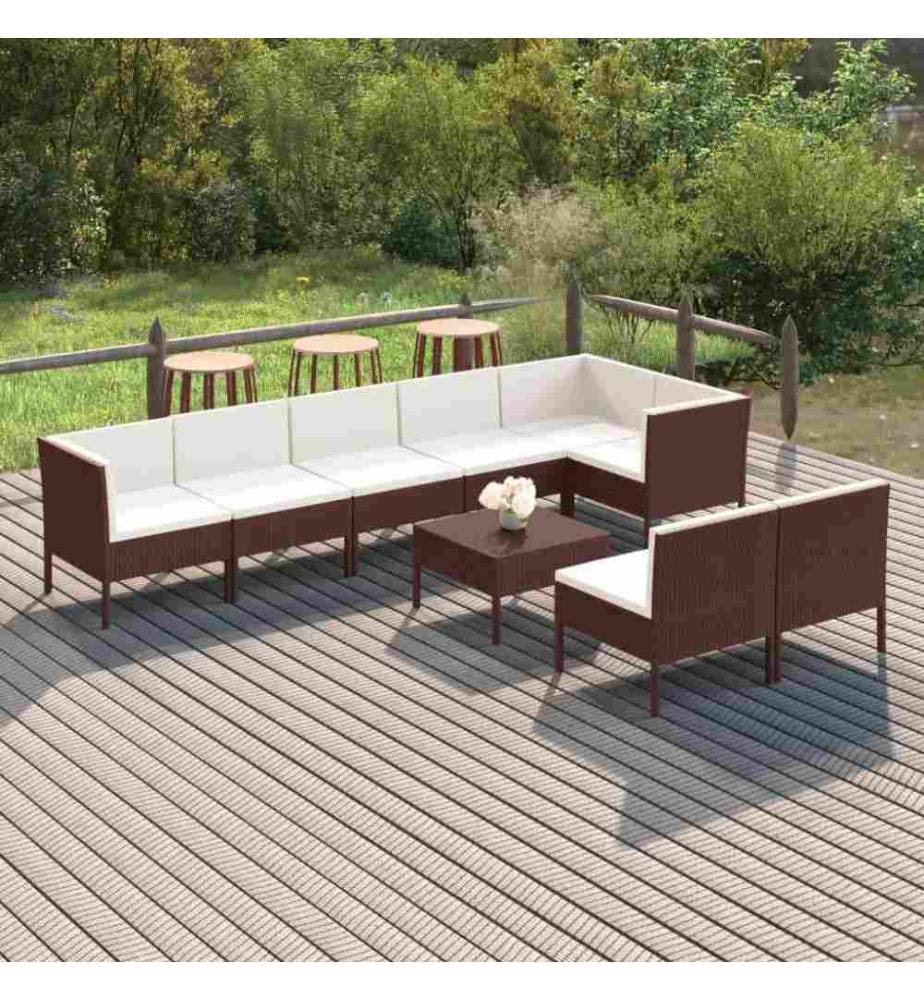 9-tlg. Garten-Lounge-Set mit Auflagen Poly Rattan Braun