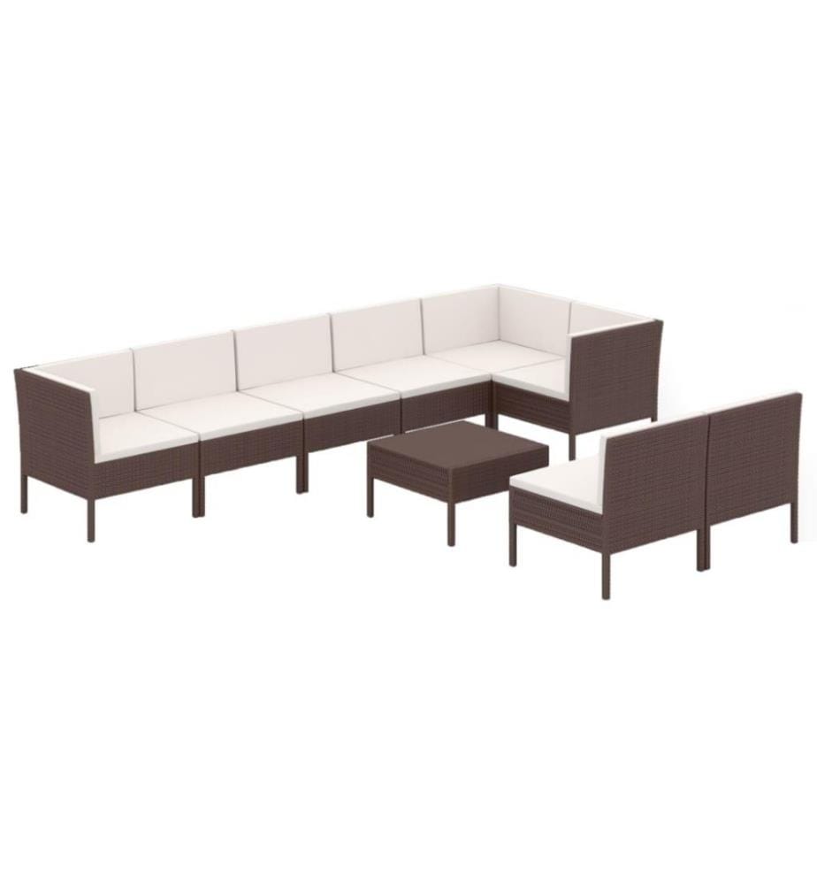 9-tlg. Garten-Lounge-Set mit Auflagen Poly Rattan Braun
