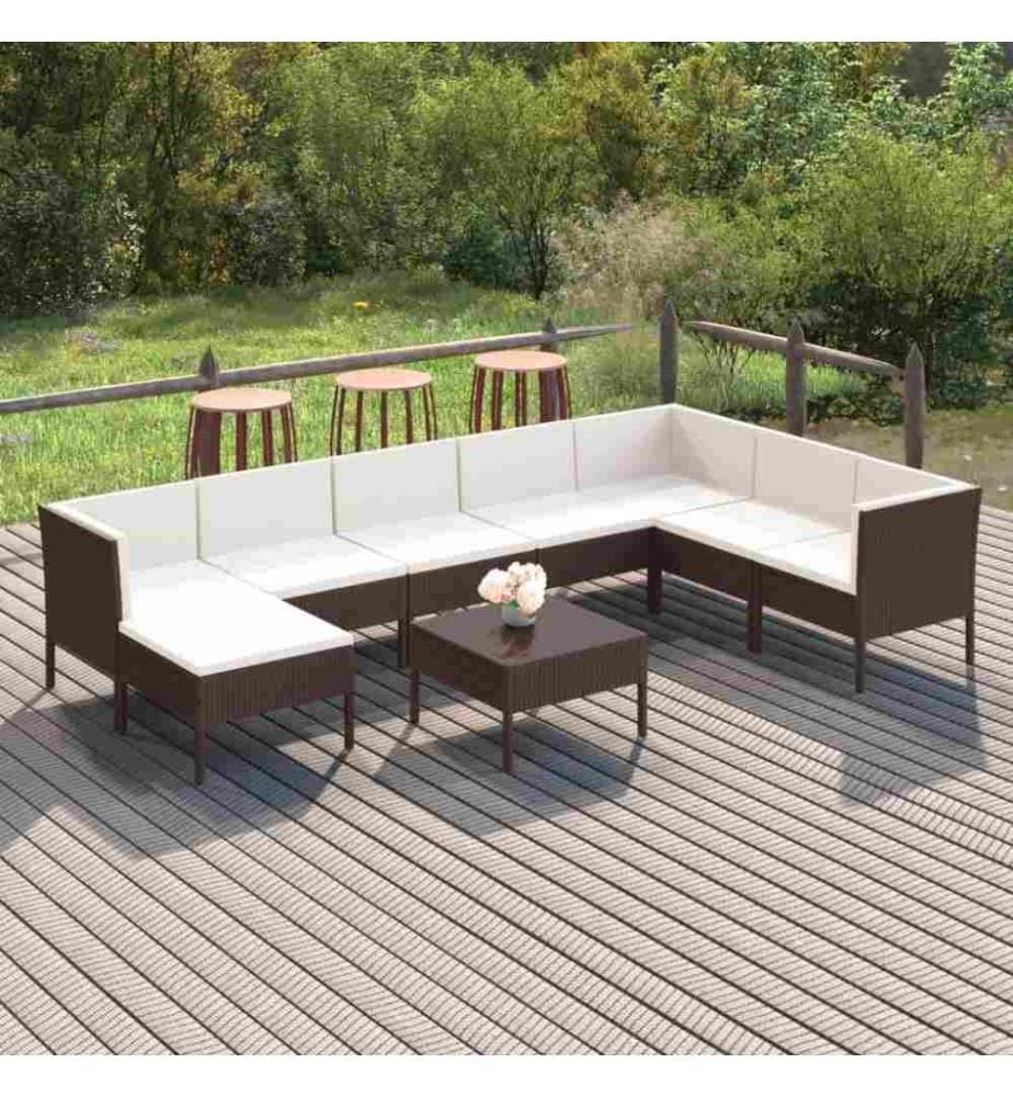 9-tlg. Garten-Lounge-Set mit Auflagen Poly Rattan Braun