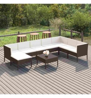 9-tlg. Garten-Lounge-Set mit Auflagen Poly Rattan Braun