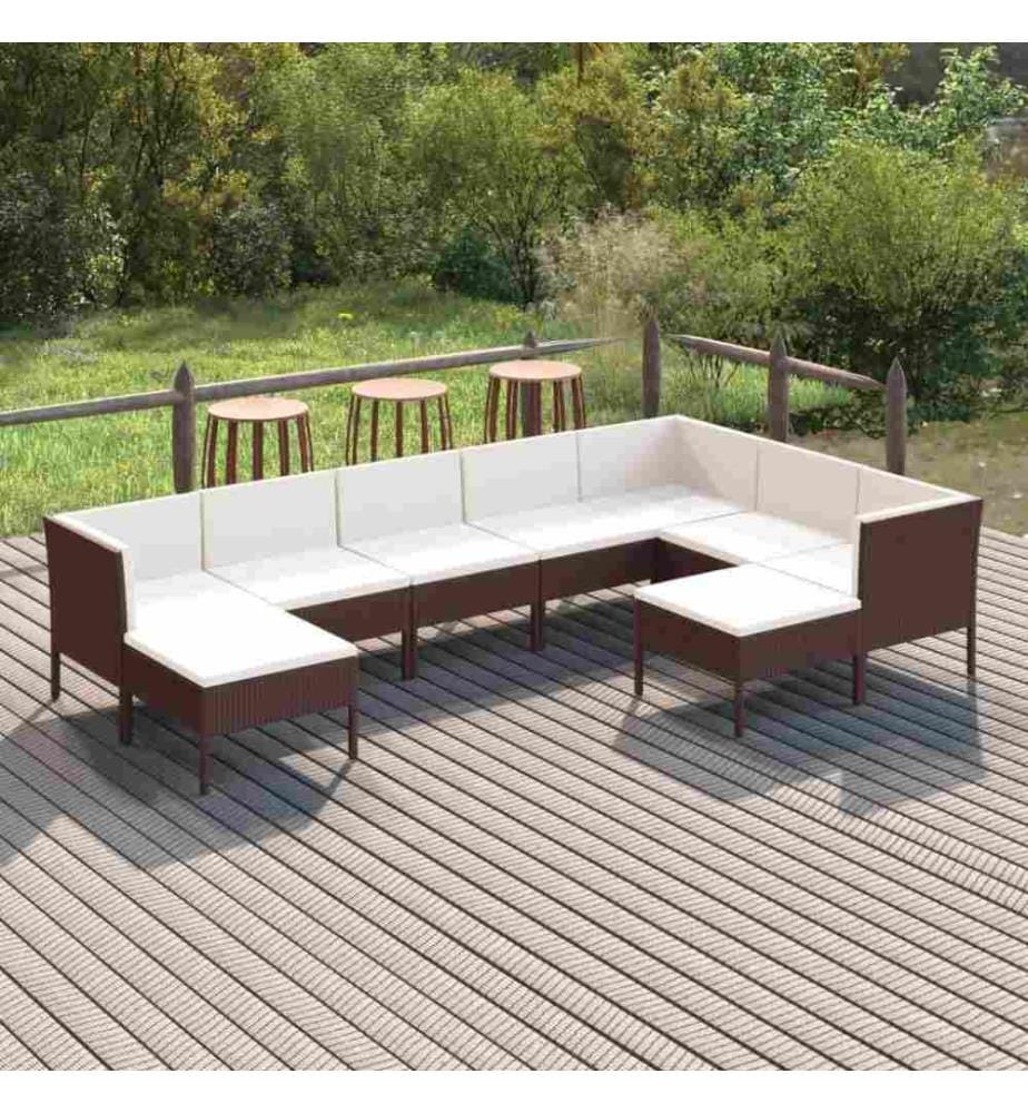 9-tlg. Garten-Lounge-Set mit Auflagen Poly Rattan Braun