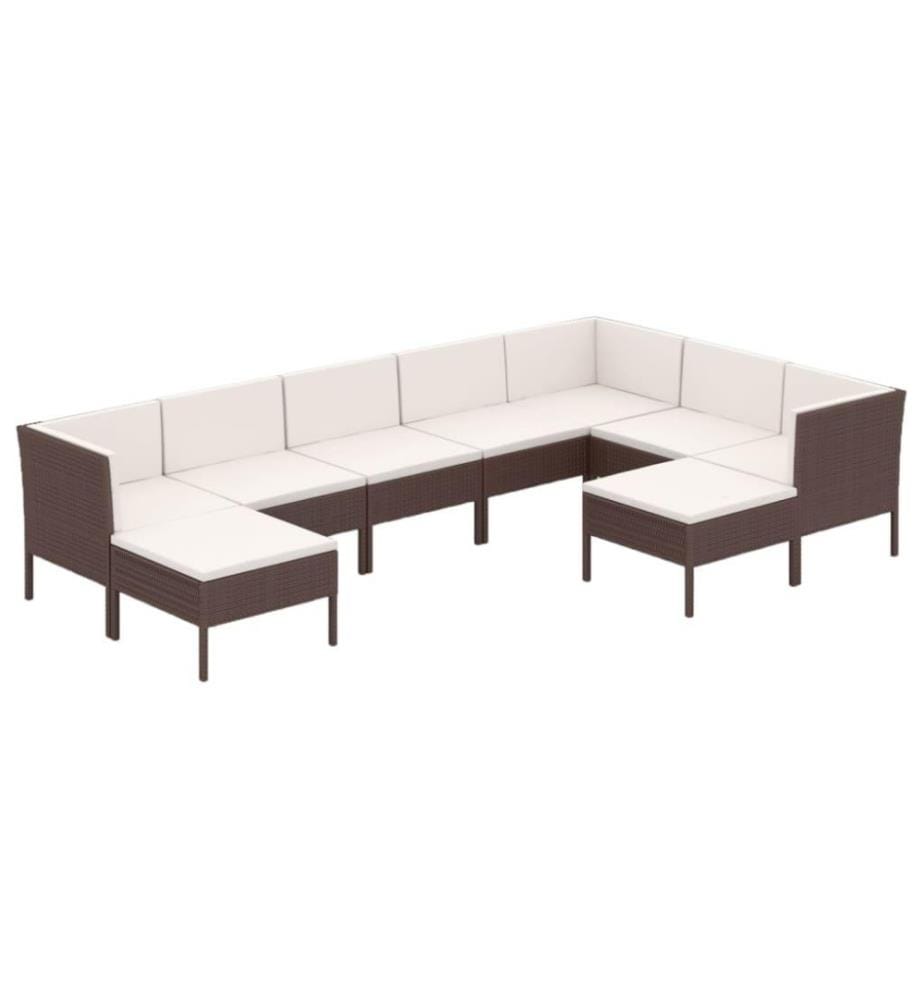 9-tlg. Garten-Lounge-Set mit Auflagen Poly Rattan Braun
