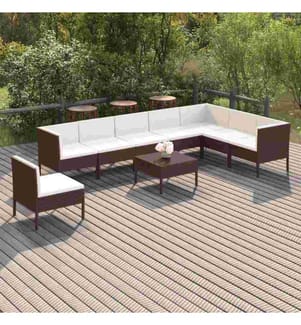 9-tlg. Garten-Lounge-Set mit Auflagen Poly Rattan Braun