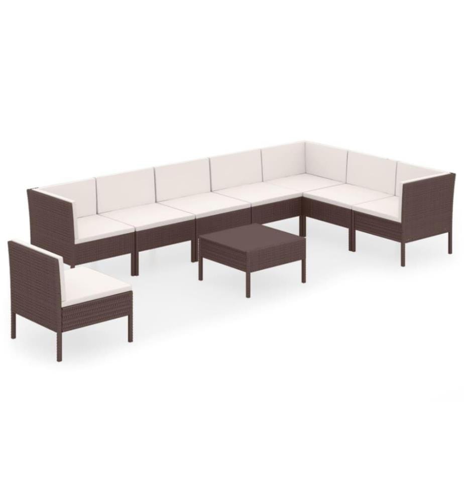 9-tlg. Garten-Lounge-Set mit Auflagen Poly Rattan Braun