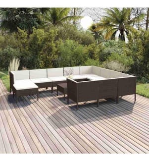 12-tlg. Garten-Lounge-Set mit Auflagen Poly Rattan Braun