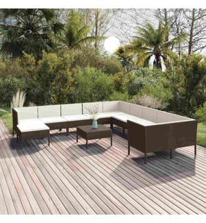 12-tlg. Garten-Lounge-Set mit Auflagen Poly Rattan Braun