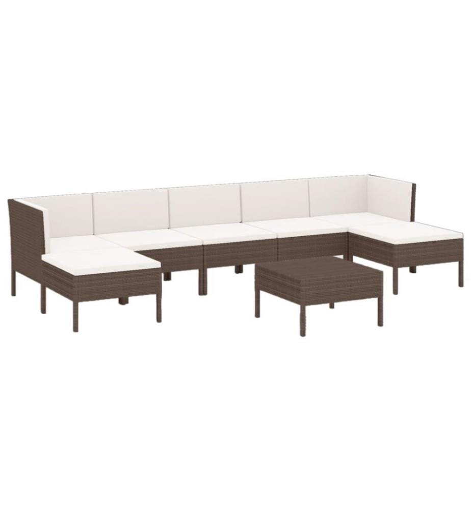 8-tlg. Garten-Lounge-Set mit Auflagen Poly Rattan Braun