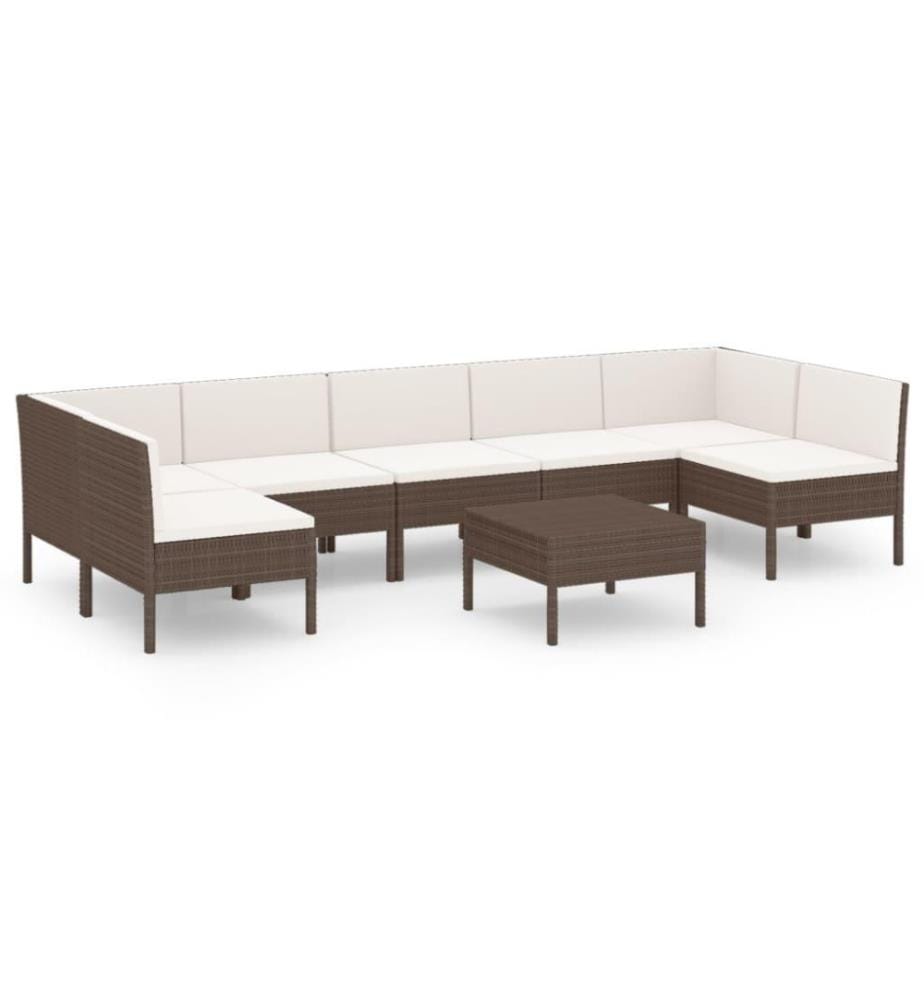 8-tlg. Garten-Lounge-Set mit Auflagen Poly Rattan Braun