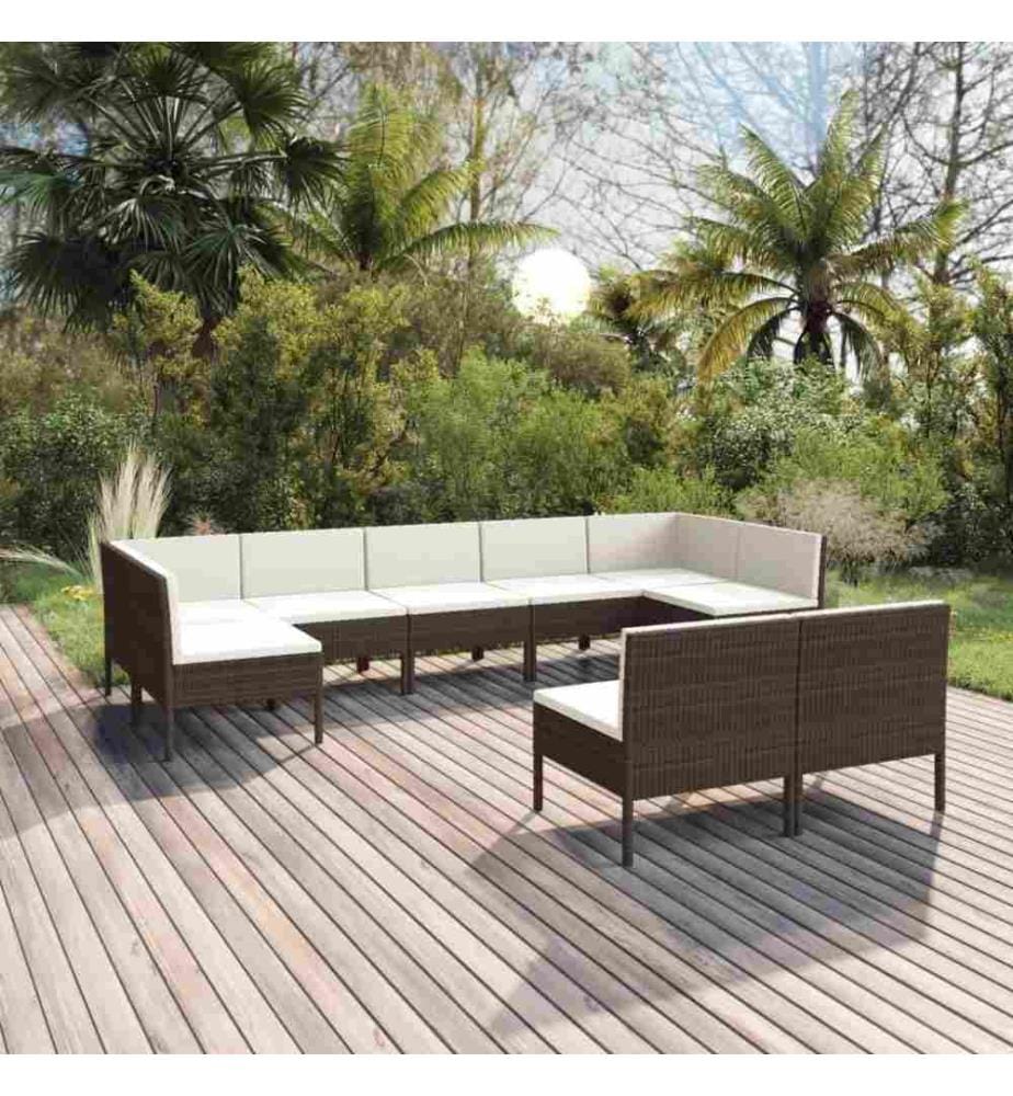 9-tlg. Garten-Lounge-Set mit Auflagen Poly Rattan Braun