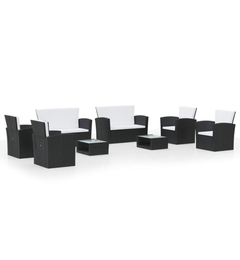 Salon de jardin 8 pcs avec coussins Résine tressée Noir