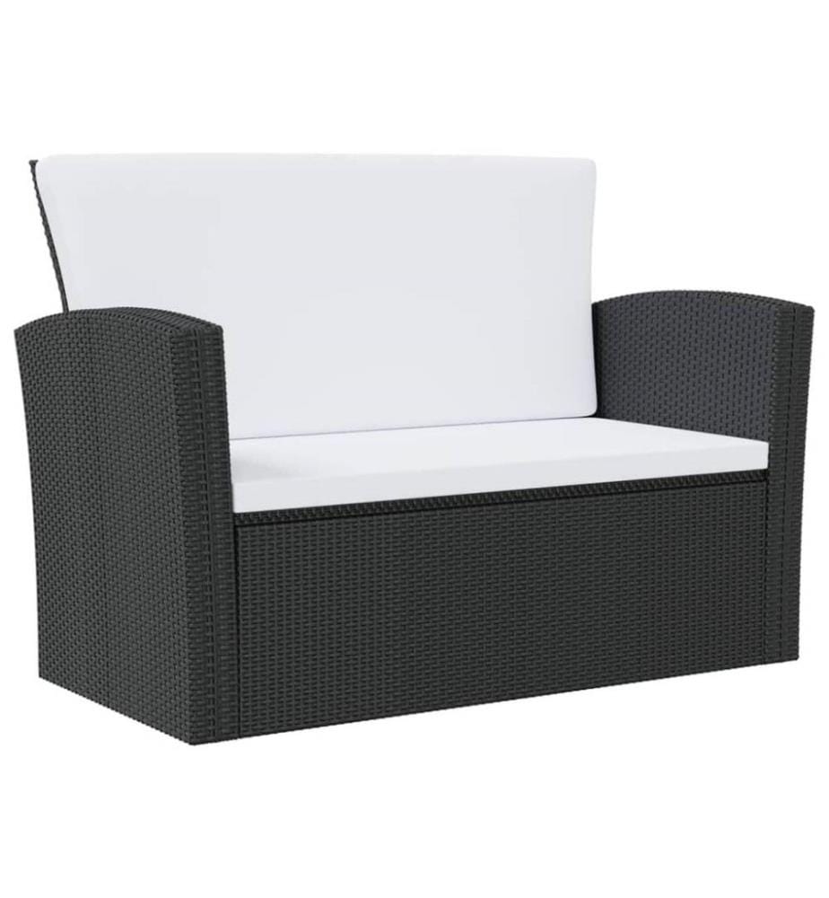 Salon de jardin 16 pcs avec coussins Résine tressée Noir