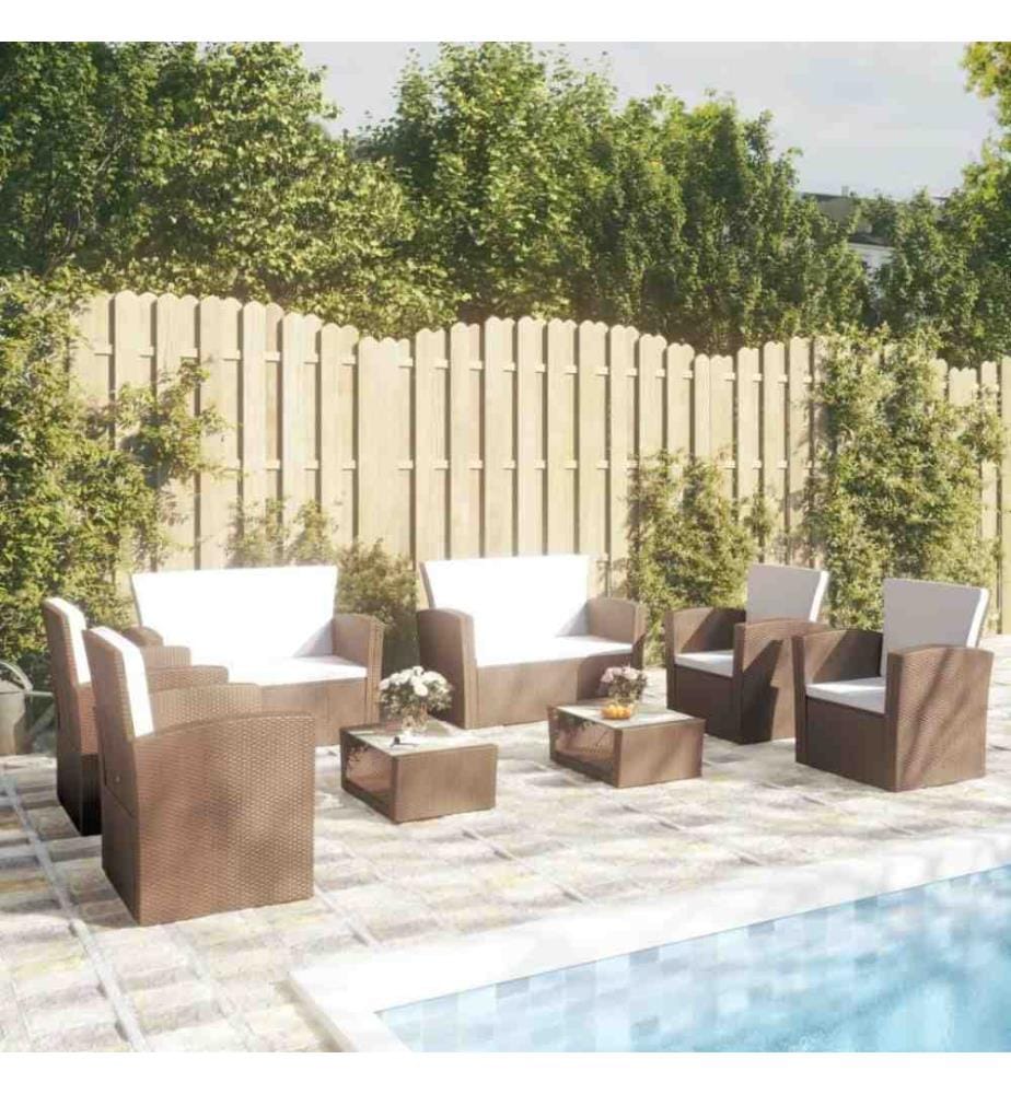 8-tlg. Garten-Lounge-Set mit Auflagen Poly Rattan Braun