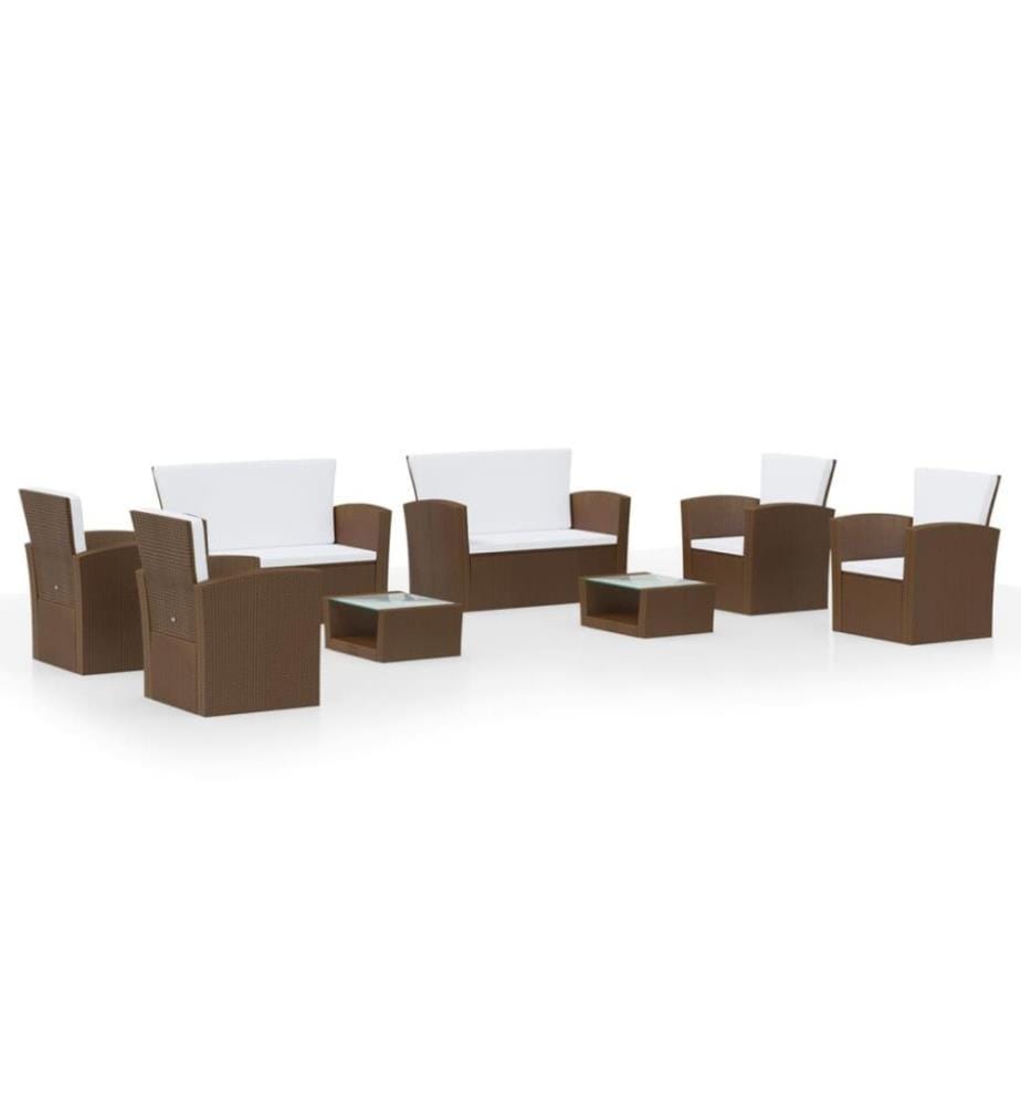 8-tlg. Garten-Lounge-Set mit Auflagen Poly Rattan Braun