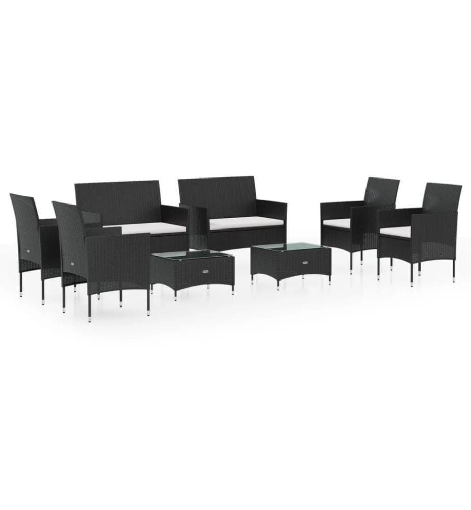 Salon de jardin 8 pcs avec coussins Résine tressée Noir