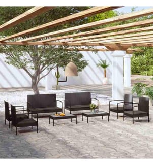 8-tlg. Garten-Lounge-Set mit Auflagen Poly Rattan Schwarz