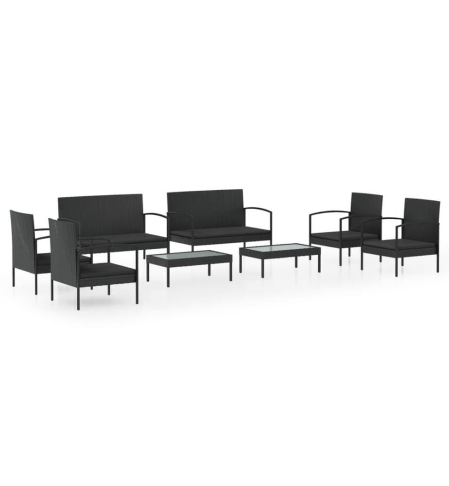 Salon de jardin 8 pcs avec coussins Résine tressée Noir