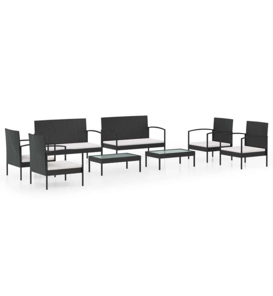 Salon de jardin 8 pcs avec coussins Résine tressée Noir