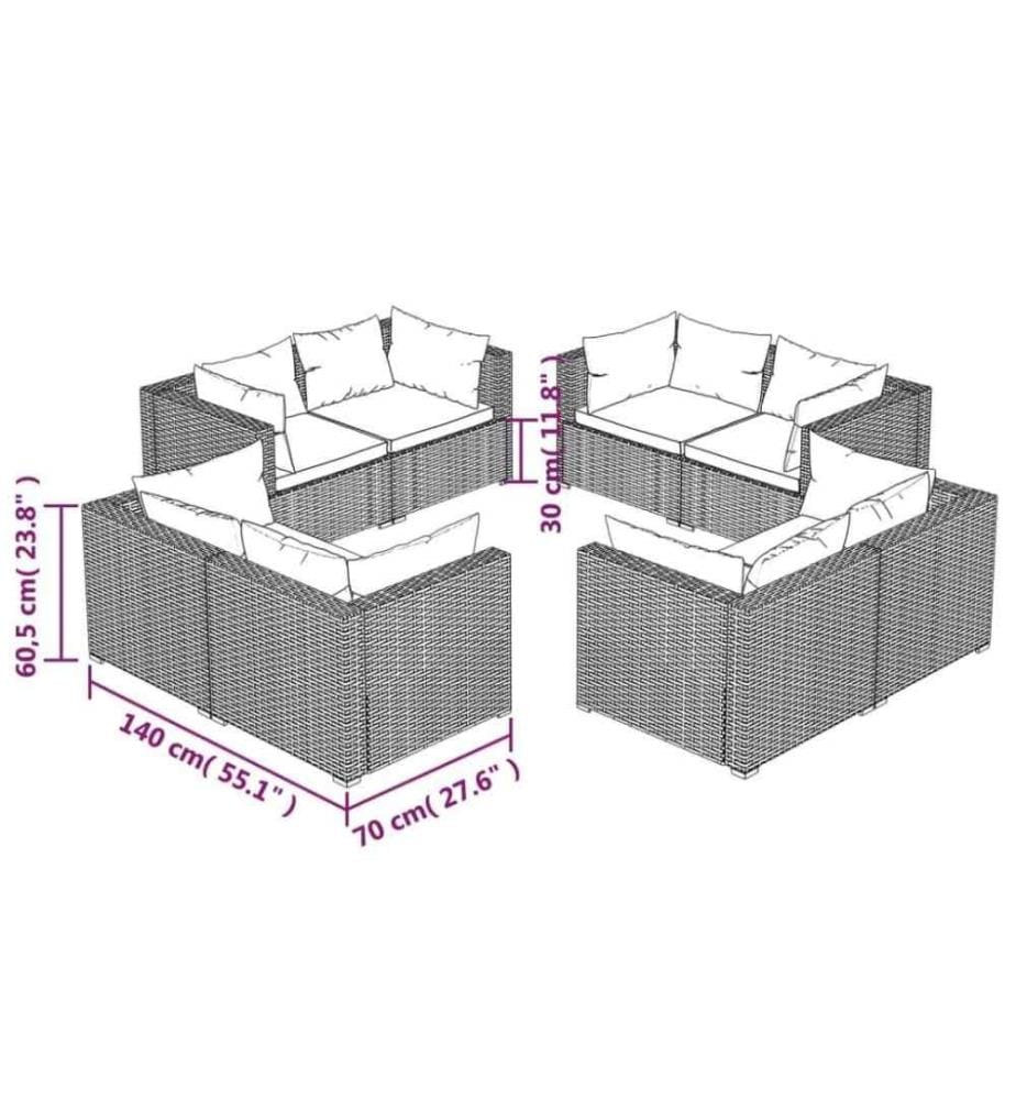 8-tlg. Garten-Lounge-Set mit Kissen Poly Rattan Braun