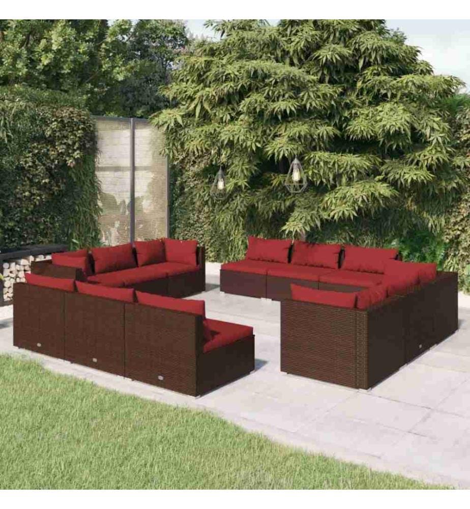 12-tlg. Garten-Lounge-Set mit Kissen Poly Rattan Braun