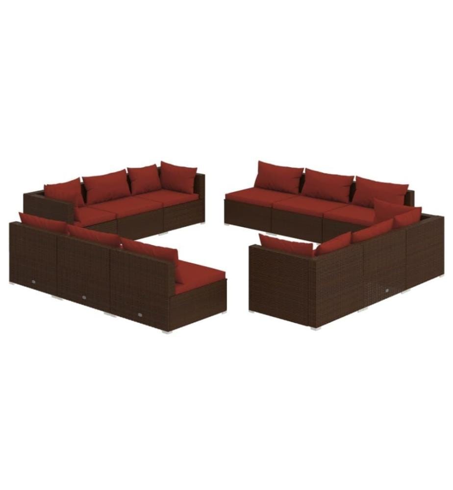 12-tlg. Garten-Lounge-Set mit Kissen Poly Rattan Braun