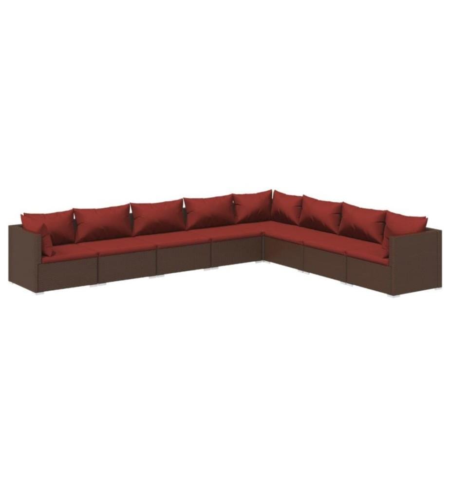 8-tlg. Garten-Lounge-Set mit Kissen Poly Rattan Braun