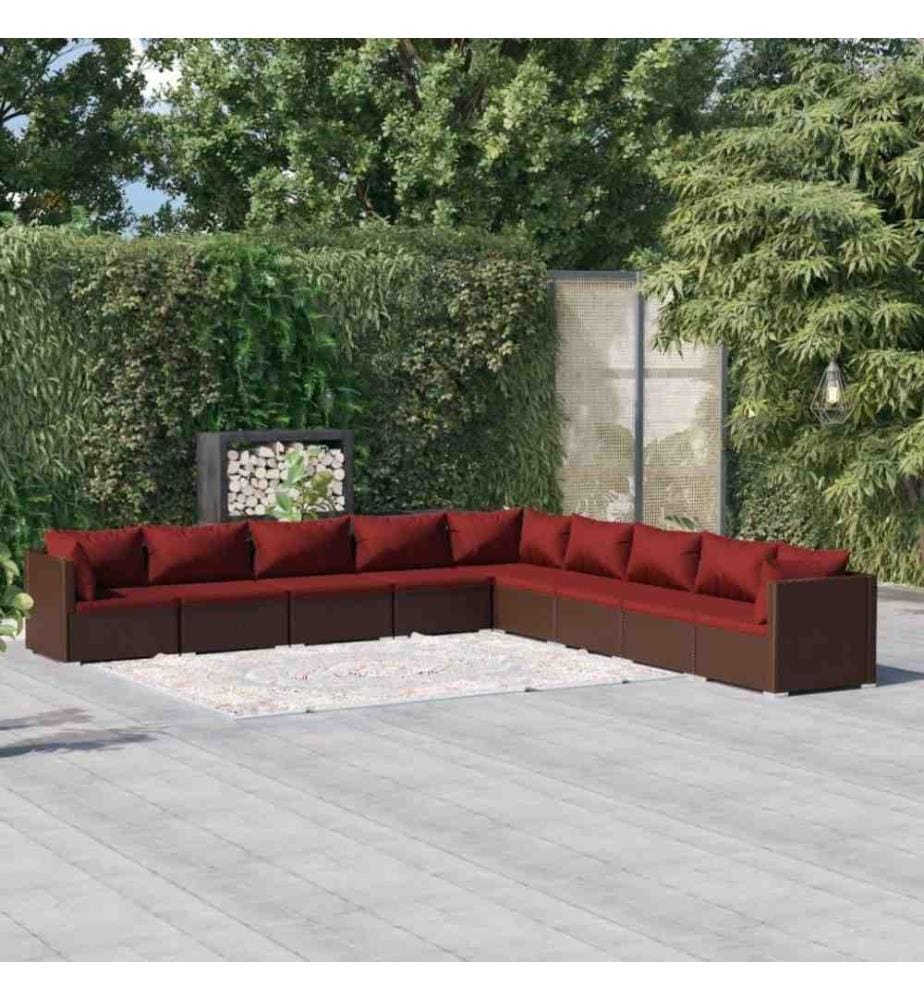 9-tlg. Garten-Lounge-Set mit Kissen Poly Rattan Braun
