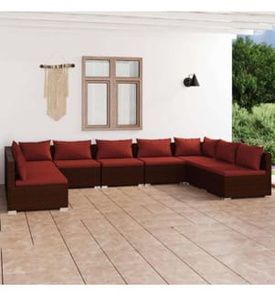 9-tlg. Garten-Lounge-Set mit Kissen Poly Rattan Braun