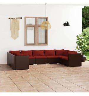 9-tlg. Garten-Lounge-Set mit Kissen Poly Rattan Braun