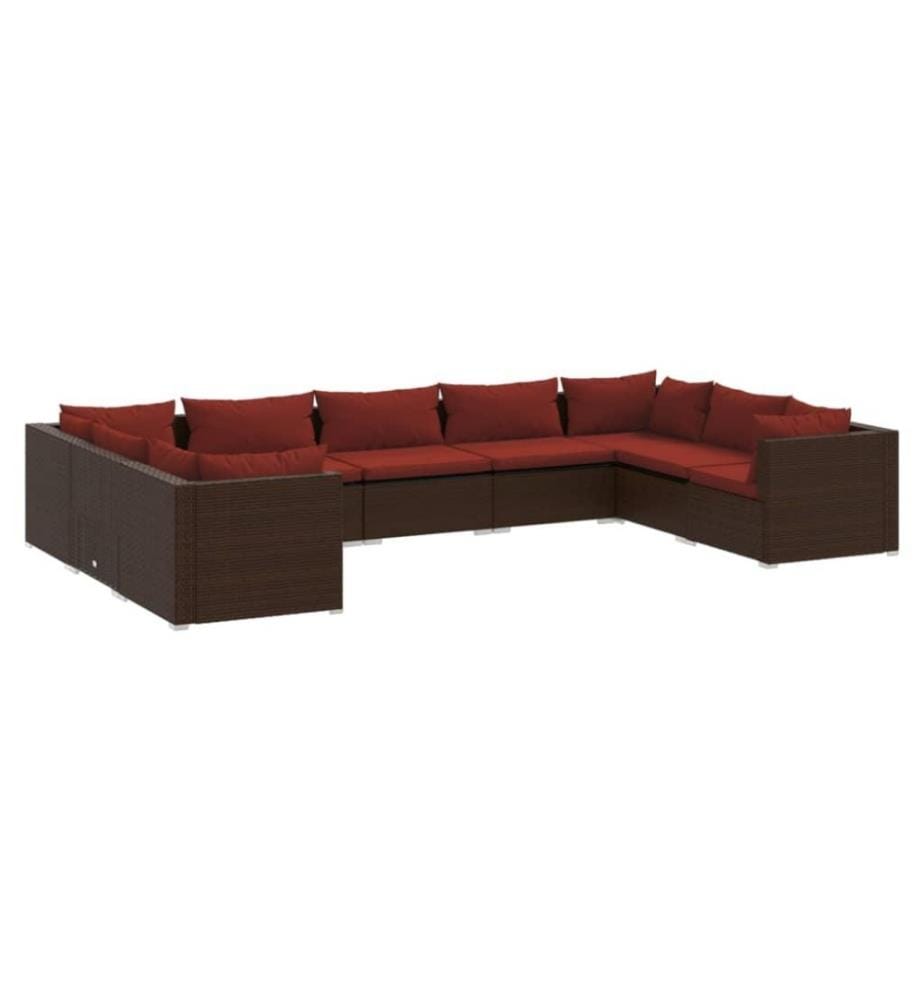 9-tlg. Garten-Lounge-Set mit Kissen Poly Rattan Braun