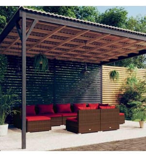 9-tlg. Garten-Lounge-Set mit Kissen Braun Poly Rattan