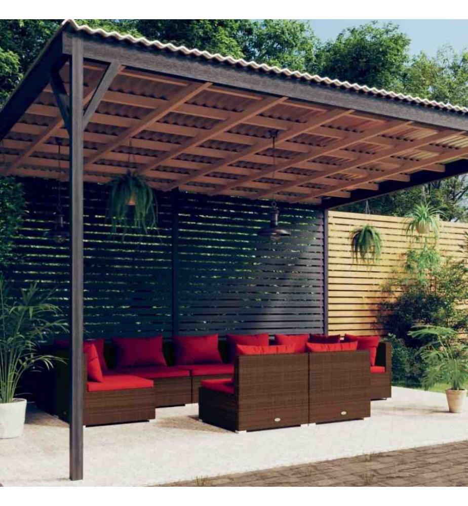 9-tlg. Garten-Lounge-Set mit Kissen Braun Poly Rattan