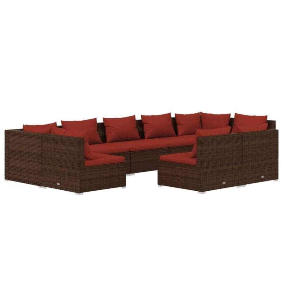 9-tlg. Garten-Lounge-Set mit Kissen Braun Poly Rattan